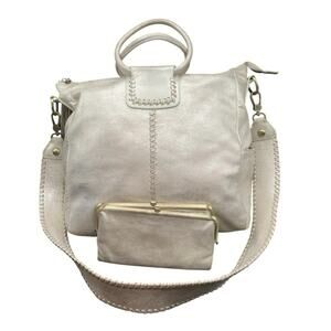 Hobo Sheila Large Satchel Bag Soft Metallic Leather Matching Lauren Wallet